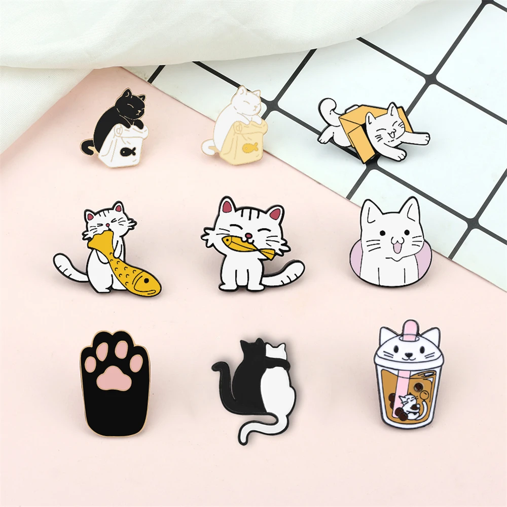 Punk Black Cats with Knife Enamel Pins Fashion Cute Animal Brooch Cartoon Lapel Pin Badge Jewelry Gifts for Friends Wholesale