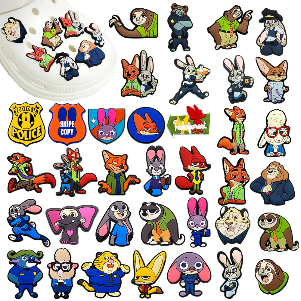 

Hot sales 16-100Pcs Potdemiel Cartoon Zootopia Series PVC shoe Charms Accessories DIY Creativity Shoe Decorations Buckle
