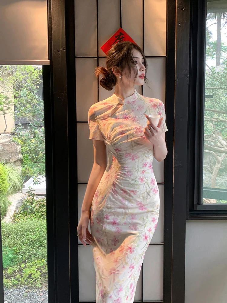 

Young Girl's Long Pink Dr Traditional Chinese Sle Long Skirt Women's Spring Summer Faionable National Costume