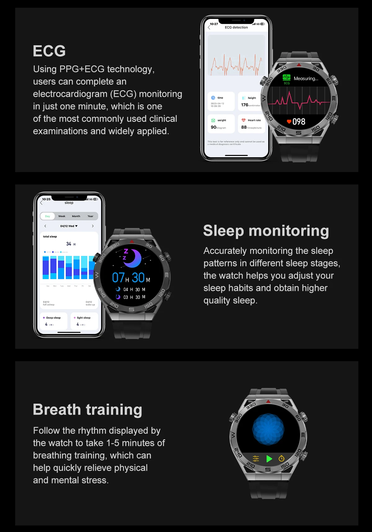 ساعة ذكية GPS تحديد المواقع وضع البوصلة الأعمال الرياضة نمط بلوتوث دعوة NFC ECG معدل ضربات القلب IP68 مقاوم للماء DT الترا ماتي