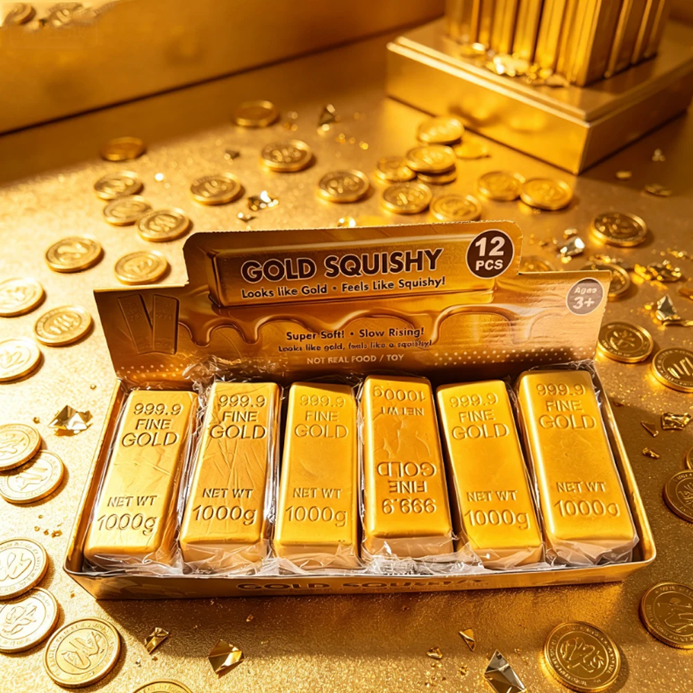 New Simulate Gold Brick Squishy Slow Rising Stress Relief Toy Realistic Gold Bar Squeeze Anti-Anxiety Fidget Toy Party Favors