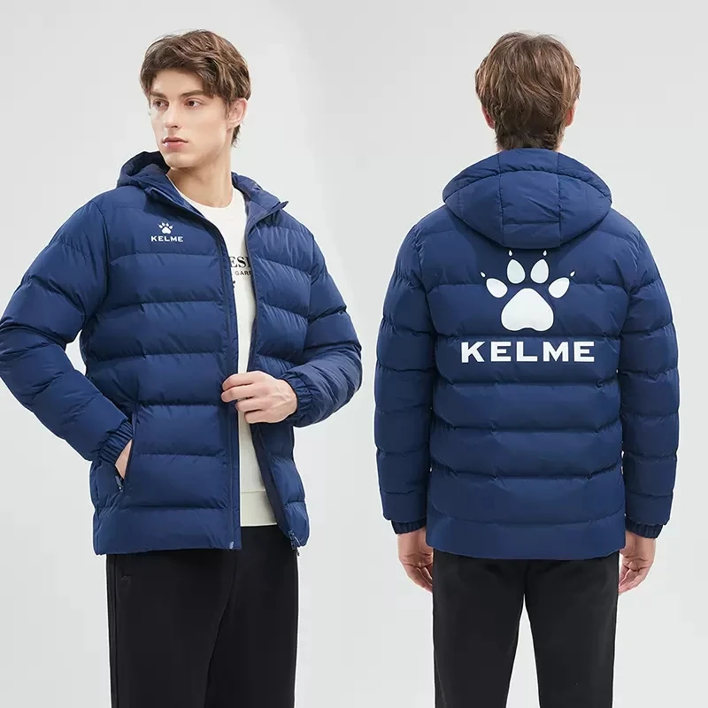 KELME Kid Men Winter Jacket Short Training Coat Male Overcoat Outrwear Warm Windproof Cotton Winter Coat Men Woman 3891417