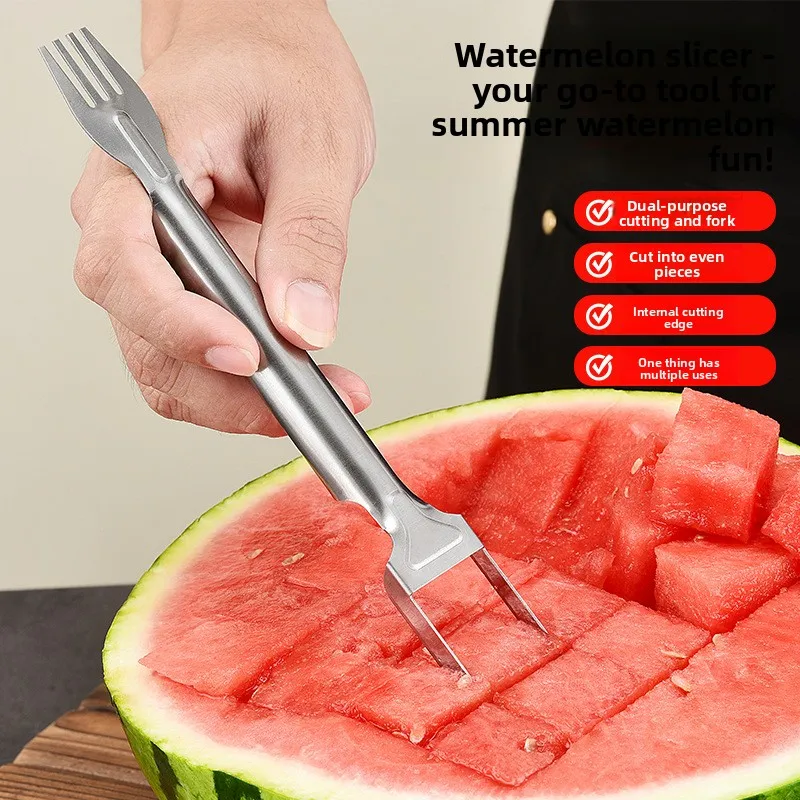 

Stainless Steel Dual-purpose Watermelon Cutter Household Fruit Fork & Splitter Mini Household Kitchen Tool