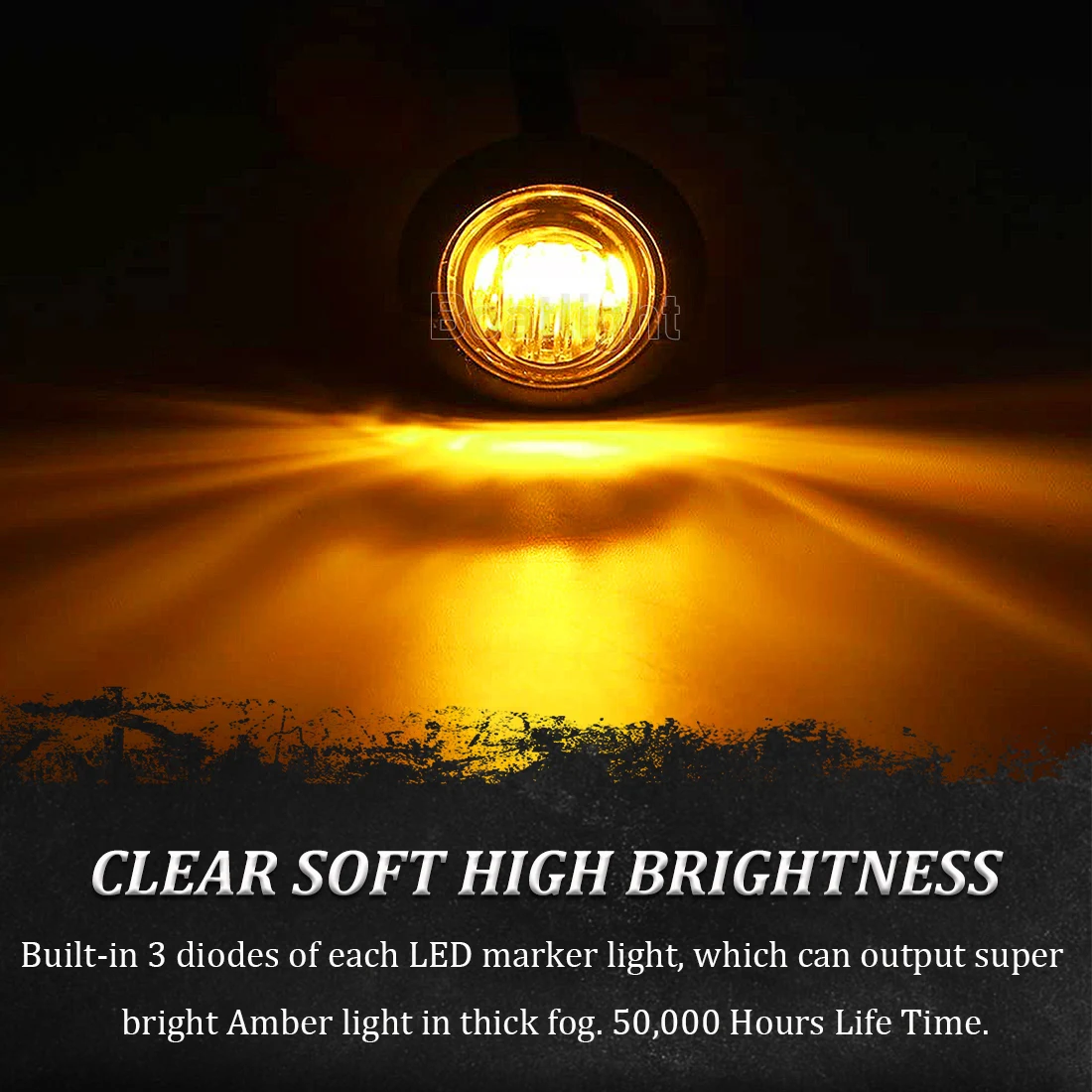 20pcs Amber LED Side Marker Lights Truck Trailer Clearance Indicators Light 12V Round Waterproof 3/4 Inch for RV Van Lorry ATV