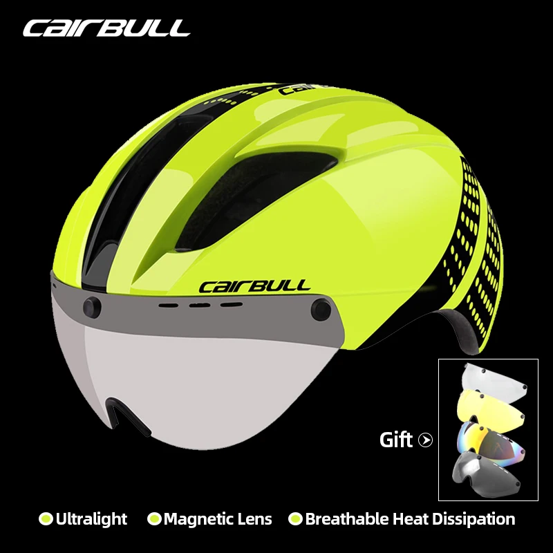 CAIRBULL Road Bicycle Helmet Men with Adjustable Magnatic Goggles Mountain Bike Helmet Female Cycling Cap 295g PC+EPS Protection