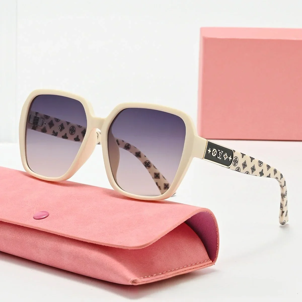 

New style printed temple square large frame light luxury high-end sunglasses for women 3053