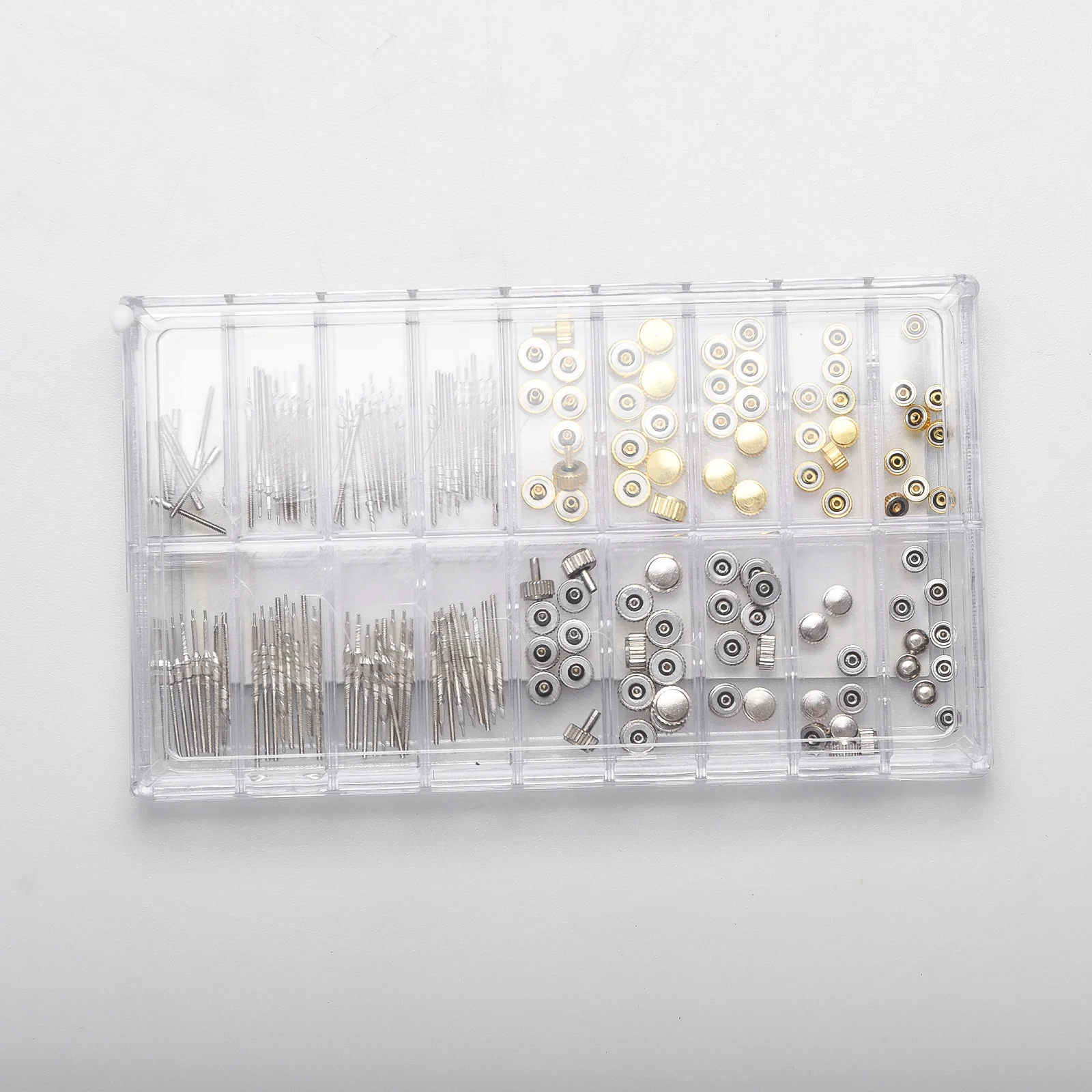 170Pcs Watch Stem Extender Watch Crowns Stainless Steel Different Sizes Mixed Box Assortment Set Watch Repair Watchmakers Tools