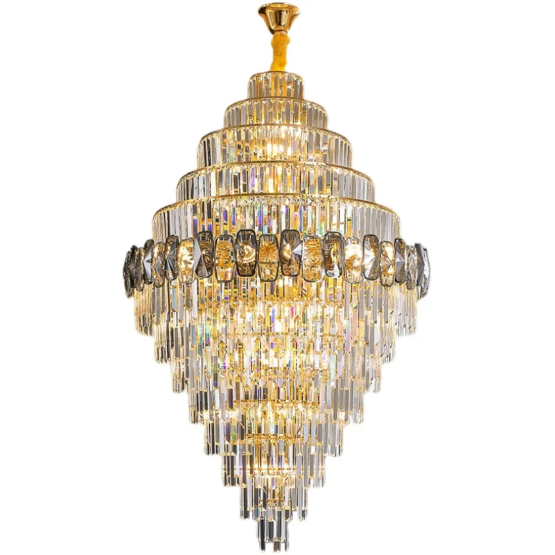 Hotel Lamp Hall Crystal Lamp Villa Living Room Lamp High-end Chandelier Duplex Building Headlamp Crystal Staircase Lamp Lustre ﻿