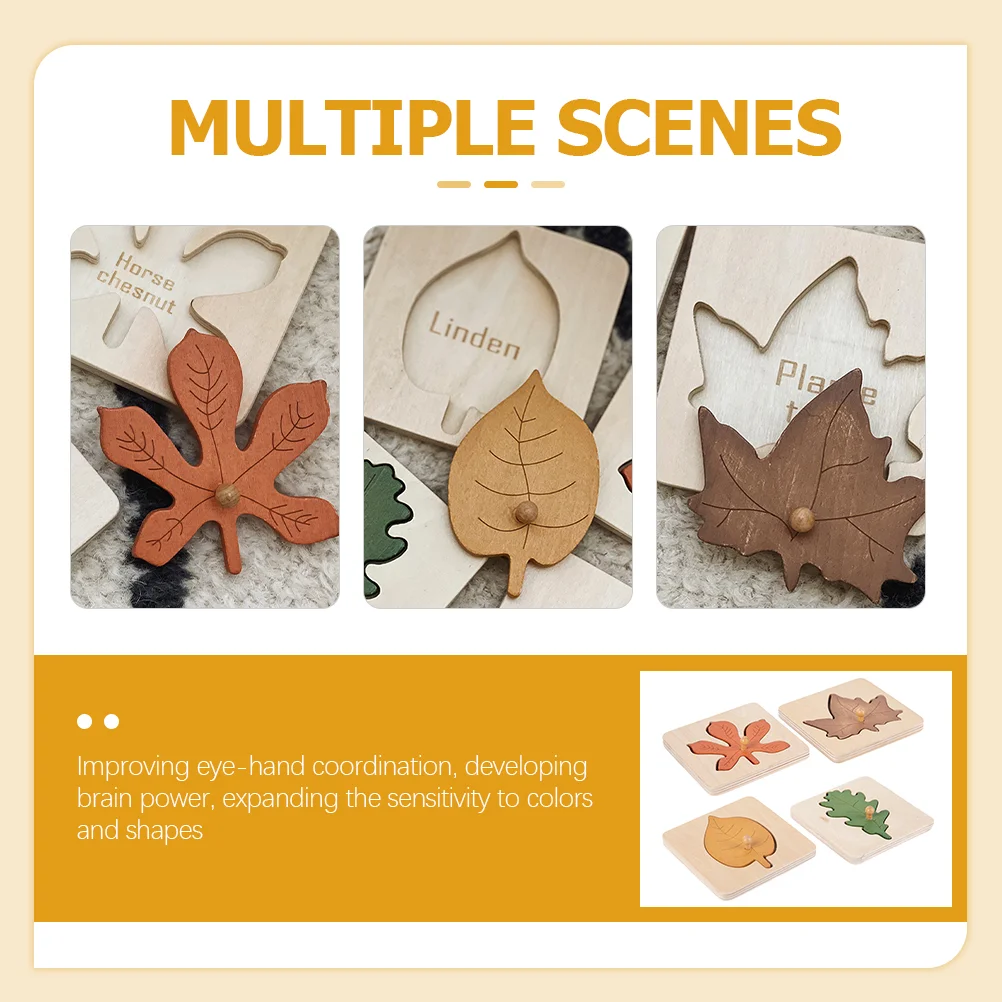 4 Pcs Leaves Autumn Leaf Puzzle Toddler Child Children's Toys Montessori Wood Toddlers