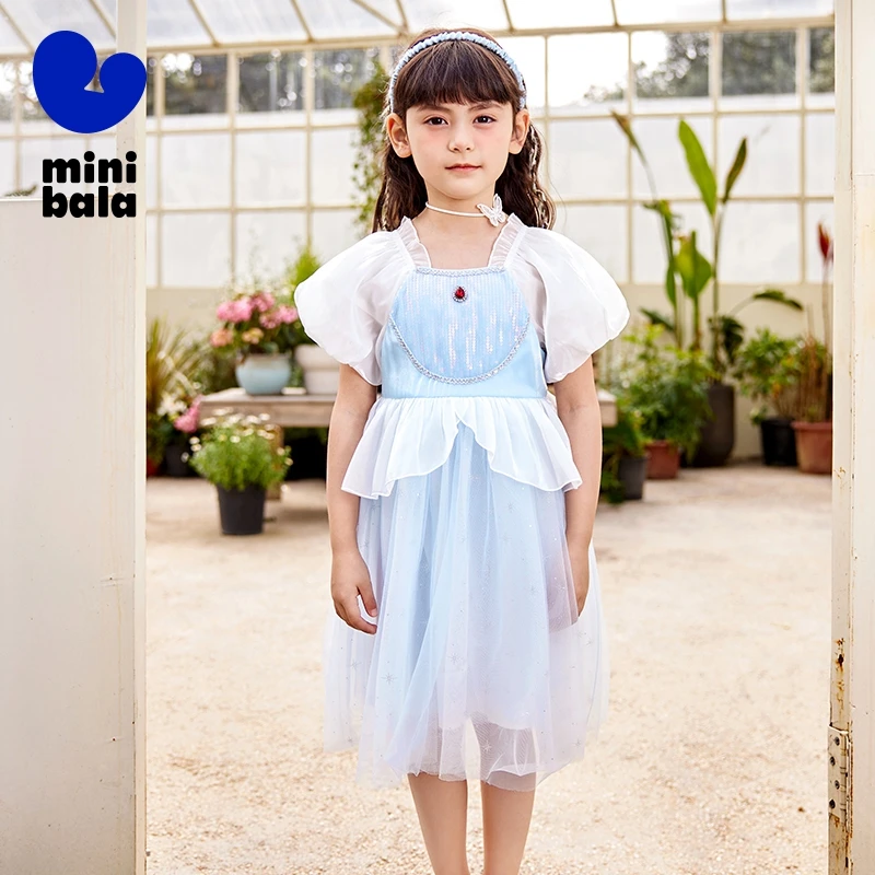 

Mini Bala Dress Girls 2024 New Summer Lantern Sleeve Elsa Princess Dress