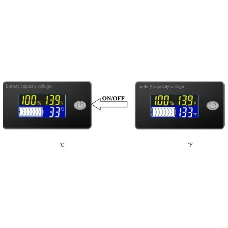 Y51B 3 in 1 Battery Monitor Temp Display Digital Battery Capacity Tester Percentage Level Temperature Switch Meter