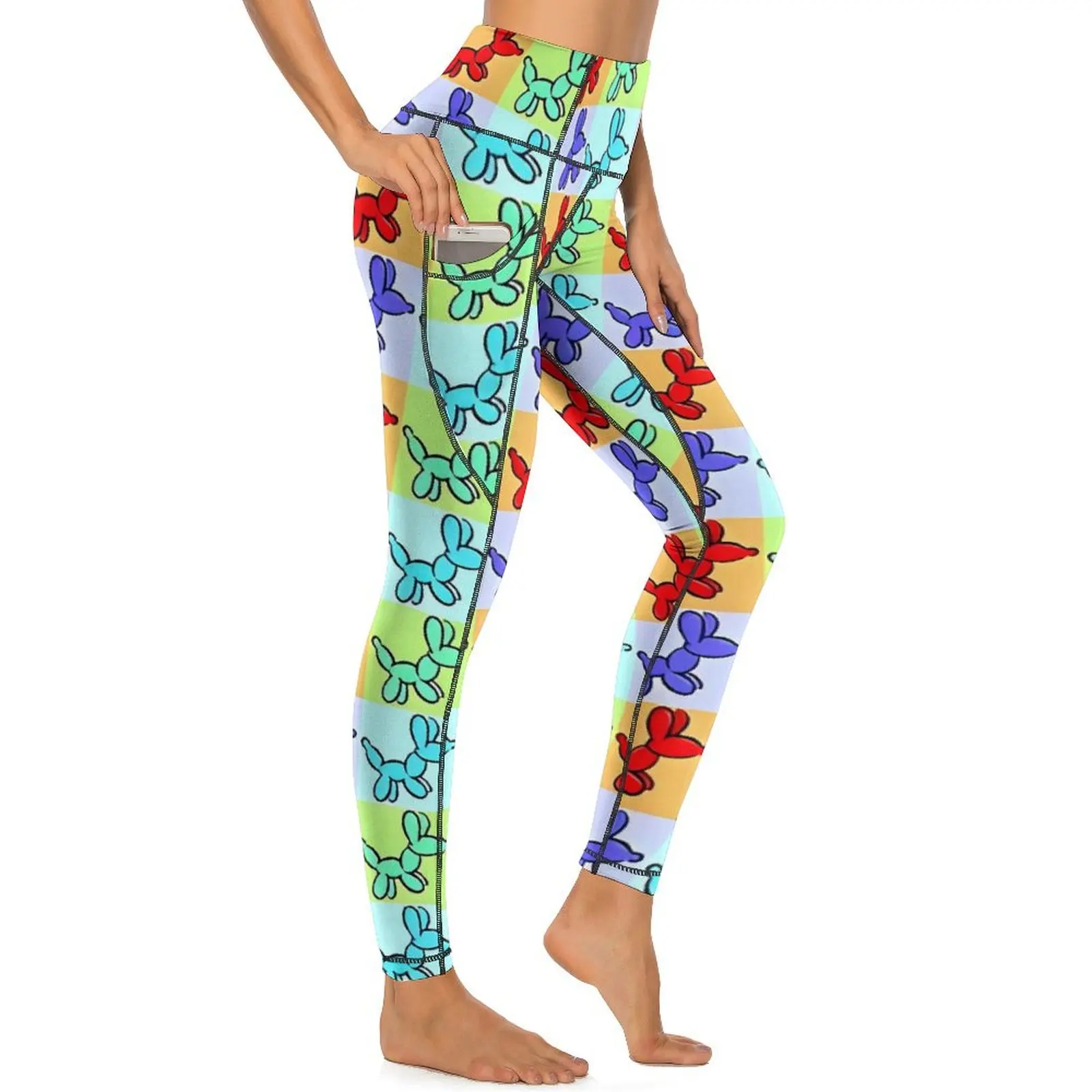 Pantaloni da yoga per cani a palloncino Tasche Leggings per animali pop art Sexy a vita alta Casual Yoga Sport Legging Leggins da palestra con grafica elastica