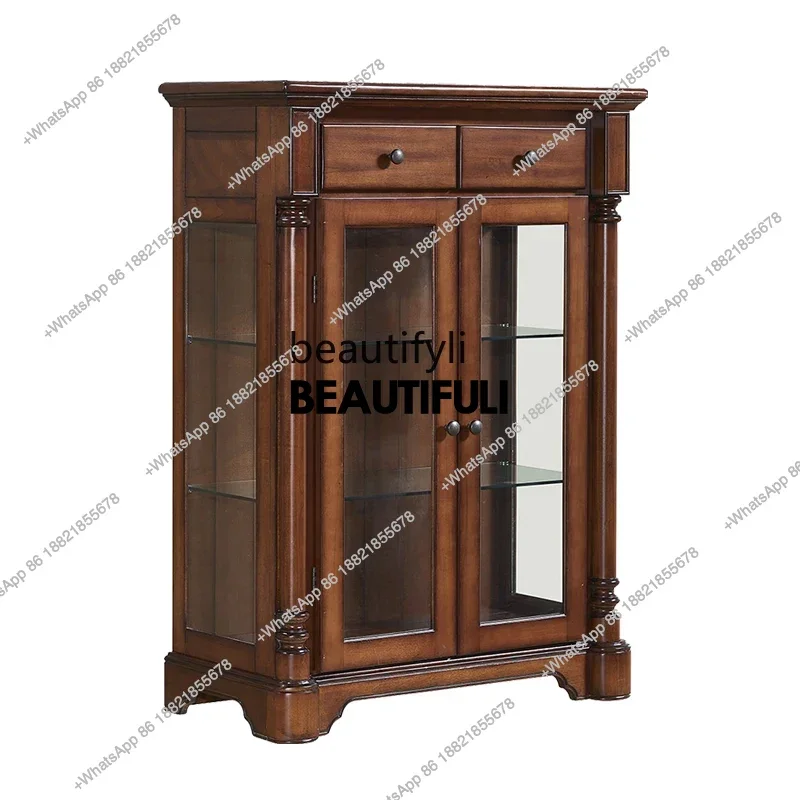 ss8350 American mahogany wine cabinet 3C tempered glass side cabinet storage solid wood cabinet