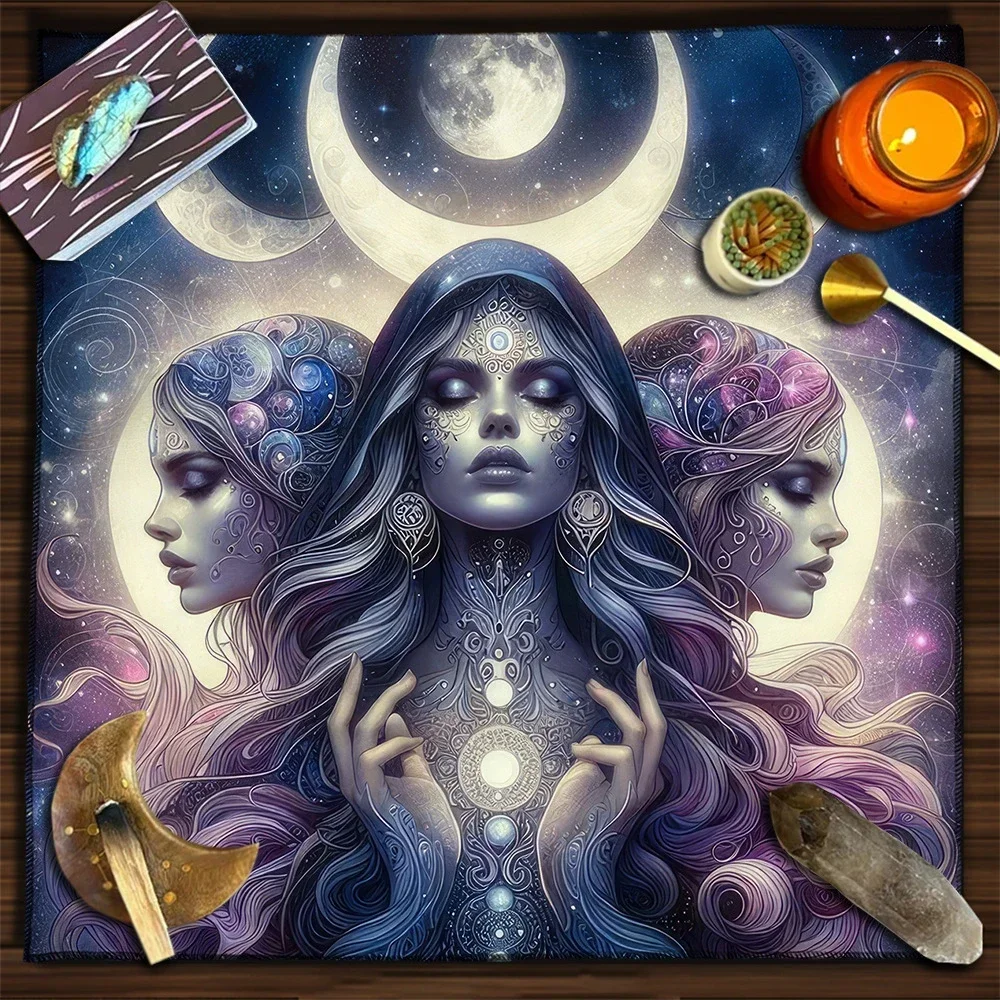 Triple Moon Goddess Altar Tablecloth Wiccan Pagan Witchcraft Tarot Mat Spiritual Divination Decor Gift