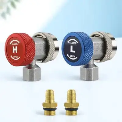 Kit Konektor Alat AC R134A Quick Coupler Adapter Untuk HVAC High Low 1/4 inci Sae Aluminium Bronze Dapat Dilepas