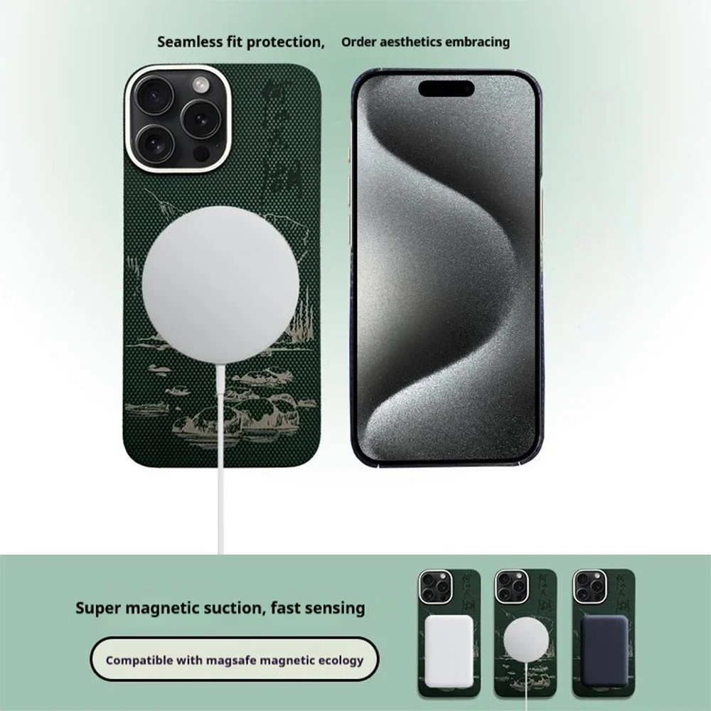 تصميم شانشوان، ألياف كربون 100% + ألياف أراميد، امتصاص مغناطيسي قوي، متوافق مع iPhone 13/14/15/16 Pro MAX
