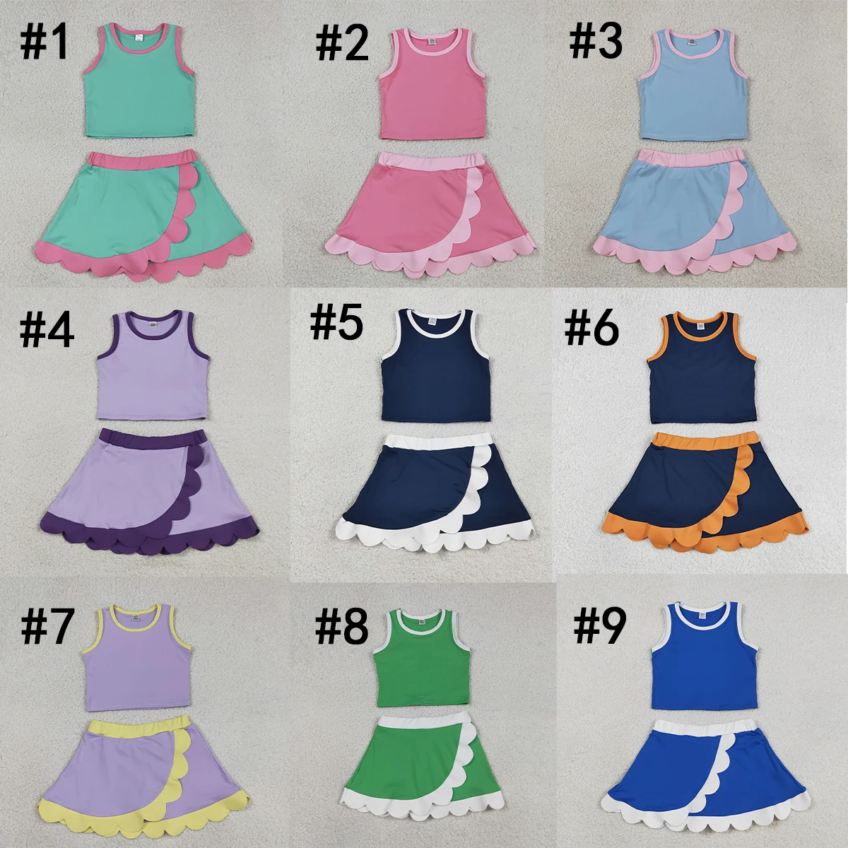 Summer Sibling Baby Girl Clothes Sets Sleeveless Vests Top Scallop Skirt Shorts Yoga Mother Kids Comfy Outfit Clothing Wholesale