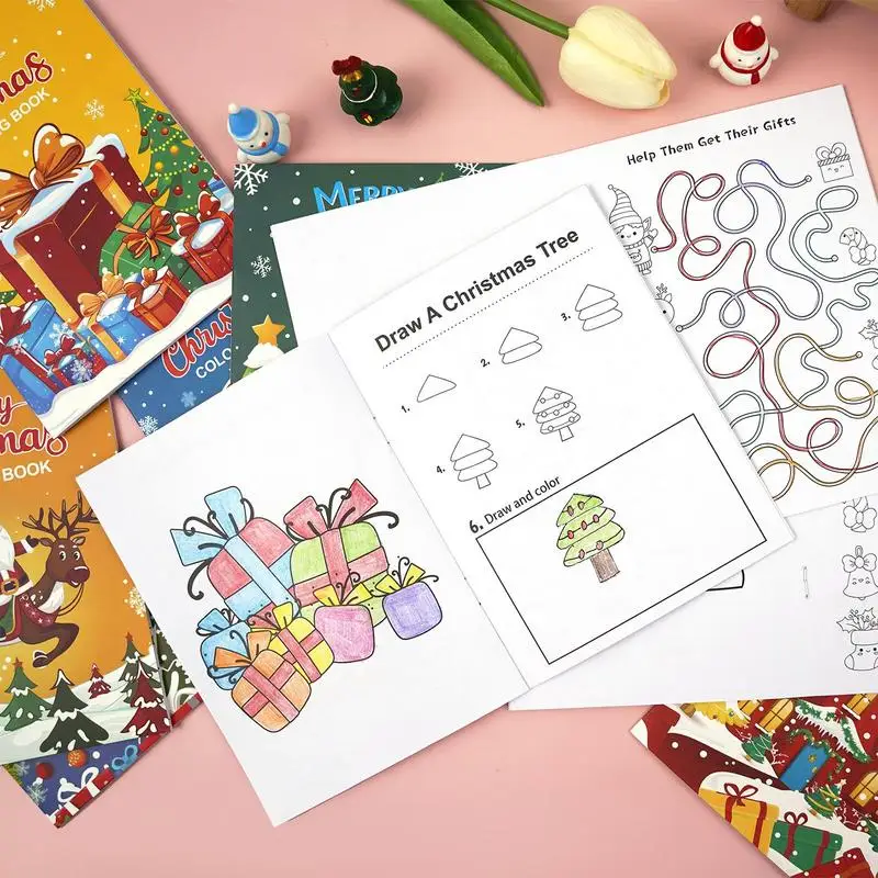 8pcs Children's Coloring Book Set Cartoon Christmas Santa Claus Snowman Coloring Book Early Education toy festival parties Gifts