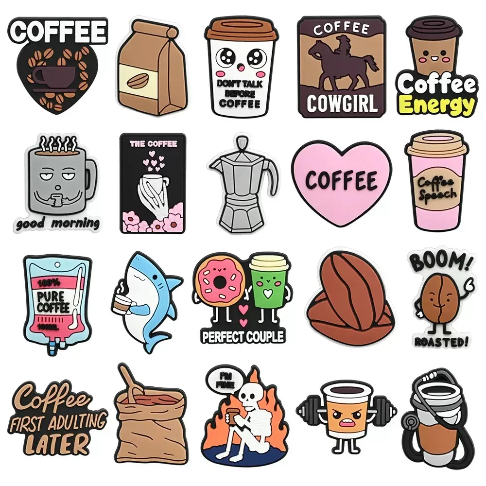 15/20pcs Drinks Coffee Shoe Charms Designer for Shoe Accessories Decoration for Classic Clog Sandal Garden Buckle Friend Gifts