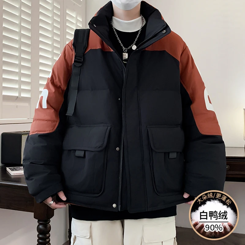 

Fashion 2023 Autumn Winter Warm 90% White Duck Down Jackets Men's Outwear Thicken Loose Puffer Coat Youth High Street Top Parkas