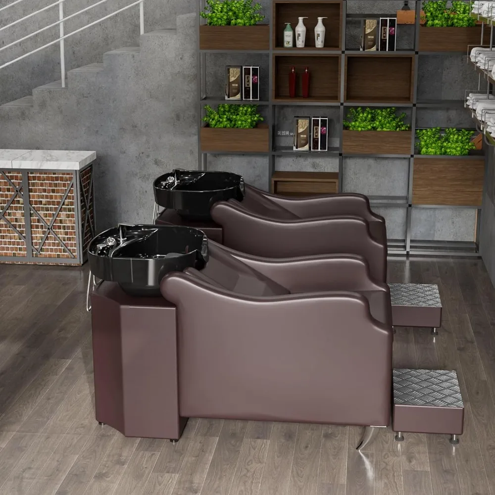 Salon Shampoo Bowl and Chair, Hair Wash Chair Station with Deep Ceramic Sink, Backwash Barber Unit for Beauty Spa Barbershop