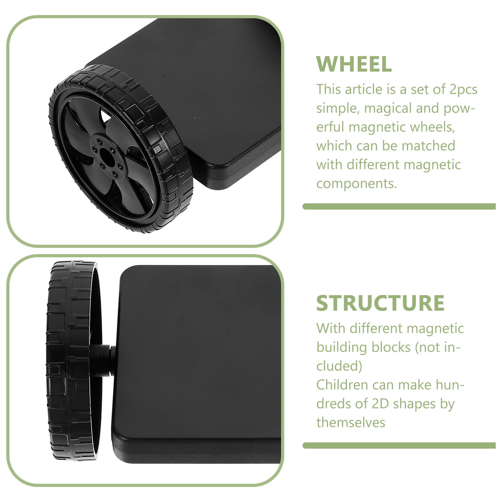 

2pcs Magnetic Construction Wheels Black Hard Plastic Kids Brain Development Building Blocks Creative Learning Stem Educational