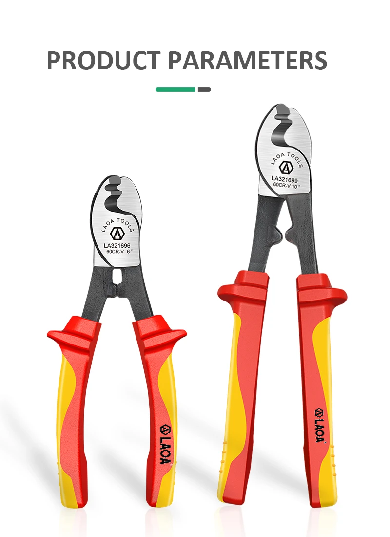 LAOA Isolierte Kabelschneidezange 1000V VDE 6"/8"/10" 60CR-V Hochleistungs-Drahtschneider Elektrikerwerkzeug – Detail 5