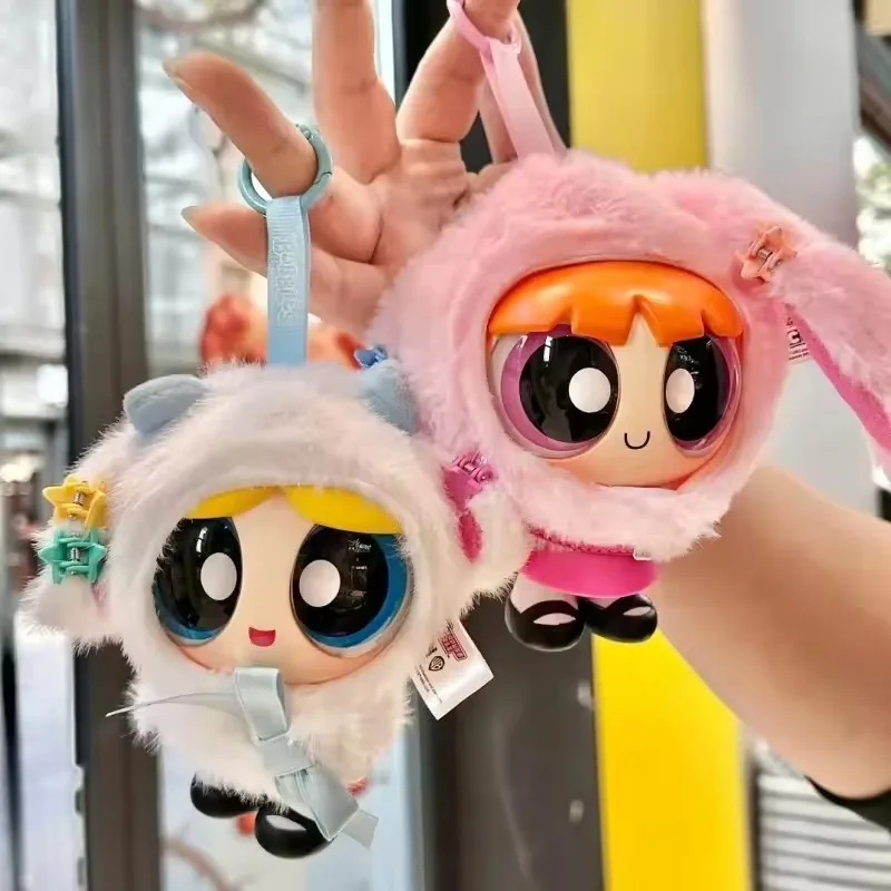 Hot MINISO Blind Box TOPTOY The Powerpuff Girls Cape Cross-Dressing Doll Change Clothe Plush Vinyl Pendant Key Rings/Chains Gift