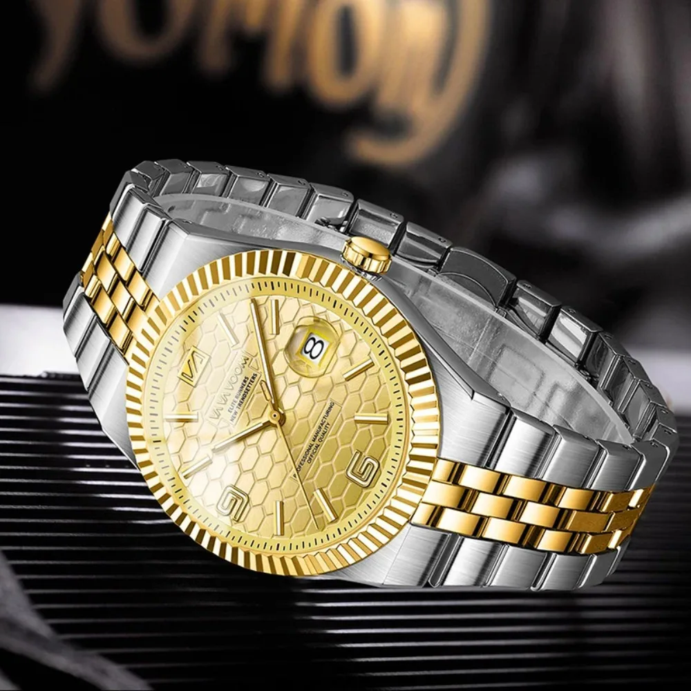 VA VA VOOM 2981 Luxury Steel Strip Quartz Mens Watch Waterproof Calendar Luminous Watches for Men Relogio Masculino reloj hombre