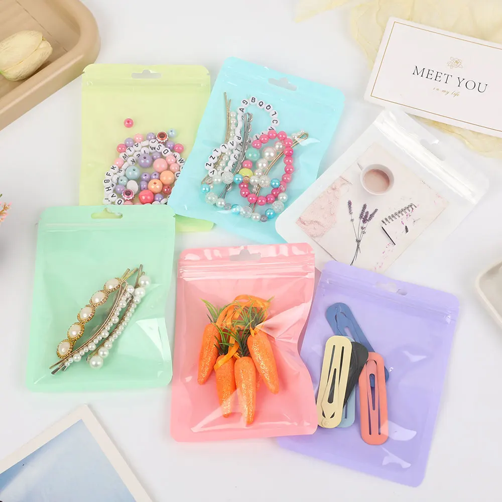 10-50pcs Candy Colors Zip Bags Pouches Reclosable Plastic Jewelry Cookie Food Storage Bag Zipper Bags Clear Gift Packaging Case