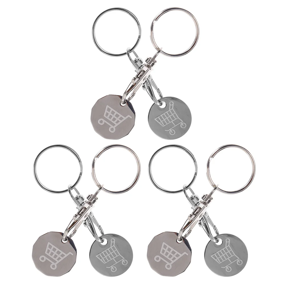 

6 Pcs Cart Token Shopping Tokens Metal Trolley Coin Keyring Fobs Detachable Chip Stainless Steel