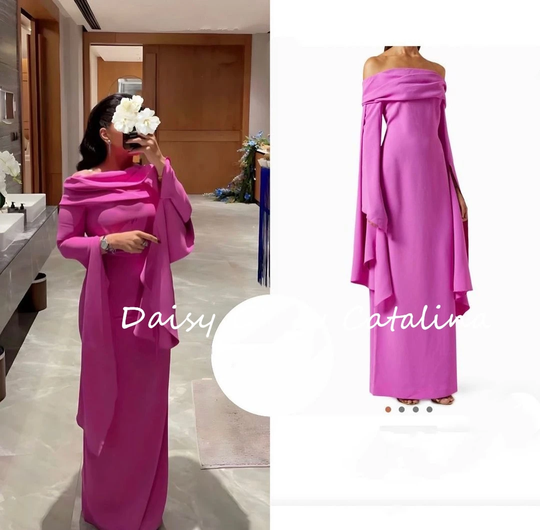 O Neck Off Shoulder Prom Dresses Pink Luxury Long Sleeves Evening Dress Gala Saudi Arabia Formal Women\'s Wedding Party Gown 2024