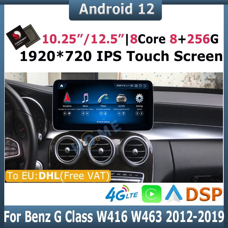 Snapdragon Android 12 8+256G 12.5 10.25inch Car Multimedia Player For Mercedes Benz G Class W461 W463 216 2017 2018 2019 Carplay