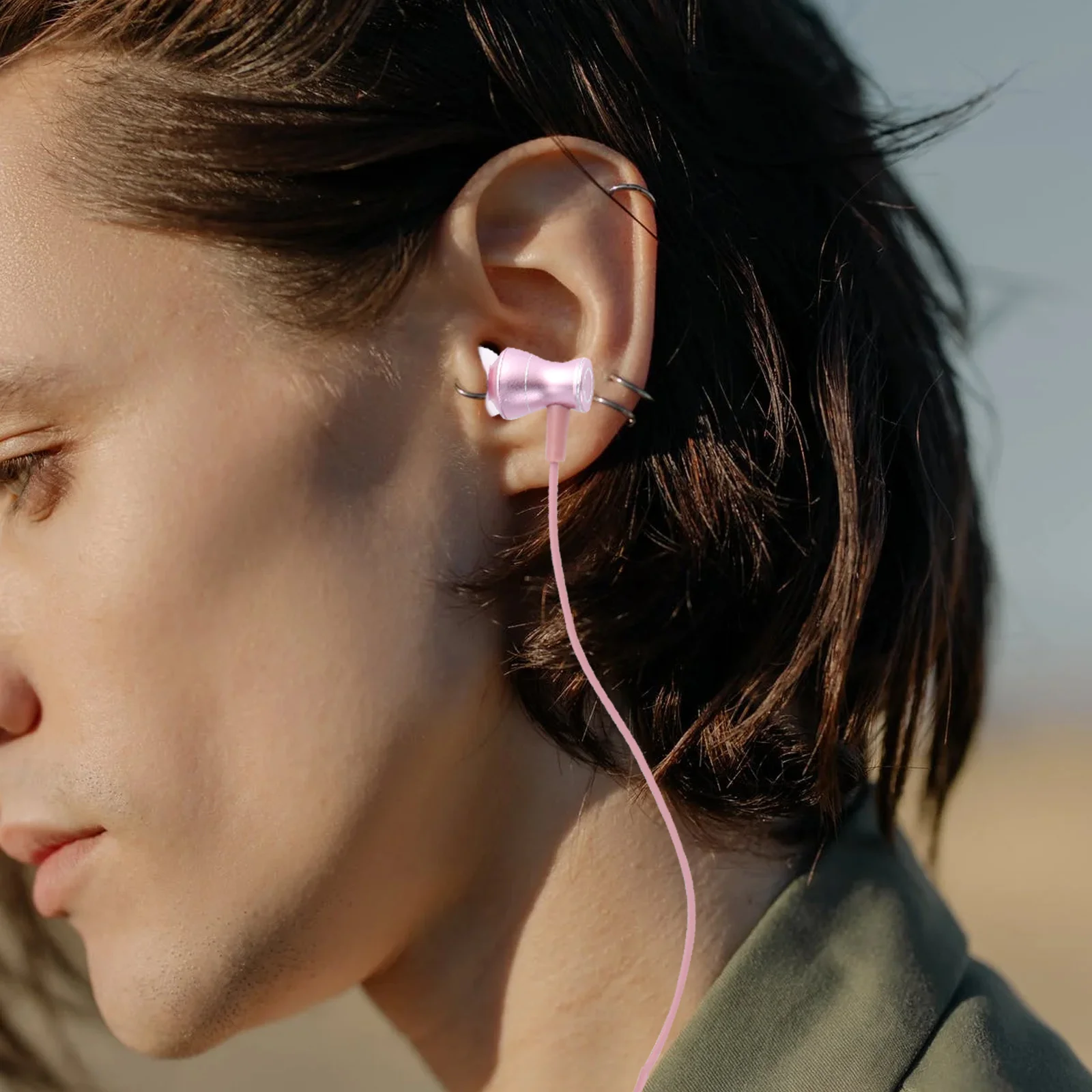 

Line Control Earphone 3.5Mm Jack Sweatproof Stereo Magnetic Headset Built-In Mic For Music Sports Outdoor Rose Gold