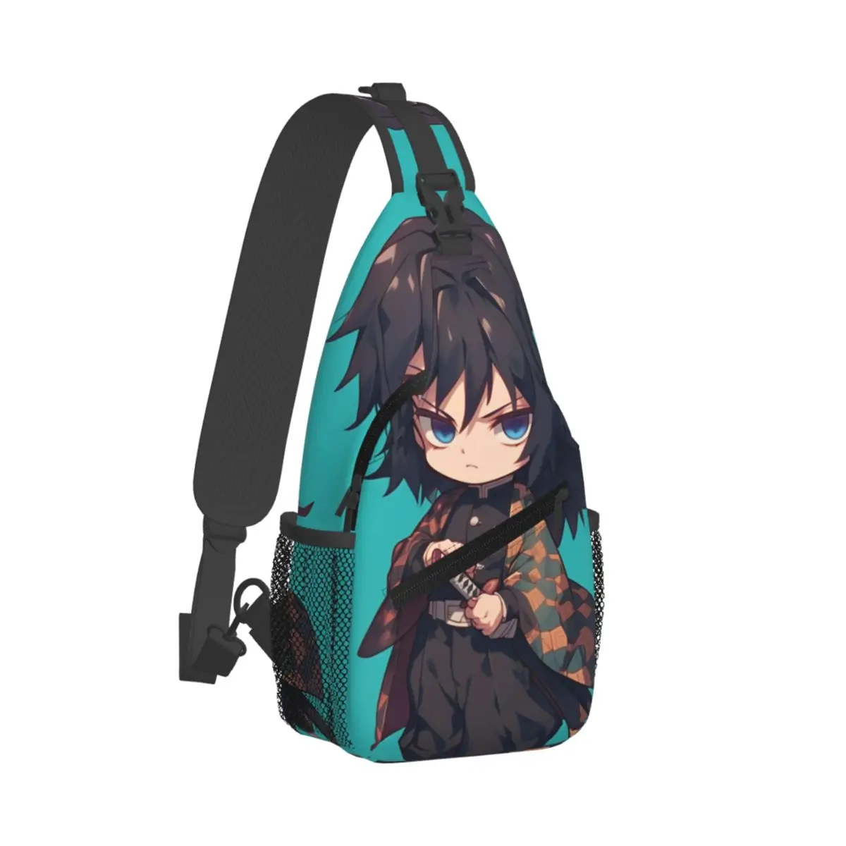 Giyu Tomioka Anime Crossbody Sling Bag, mochila de ombro Demon Slayer, saco de peito legal, mochila para caminhadas, ao ar livre, ciclismo, Bookbag