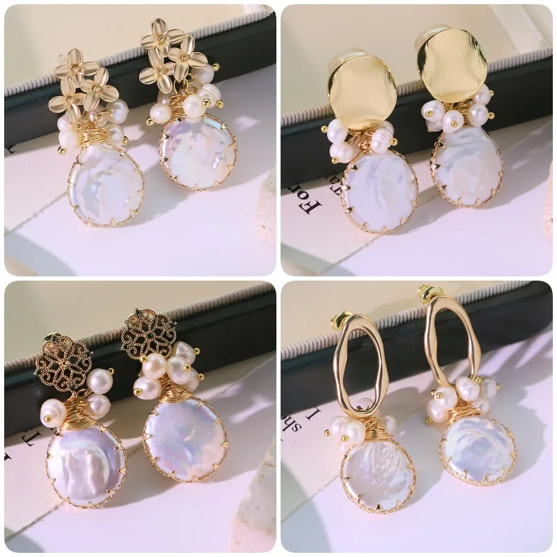 Baroque Natural Freshwater Pearl Bohemian Style Earrings 18k Gold Plated Design Ear Hooks Women's Jewelry GE0872
