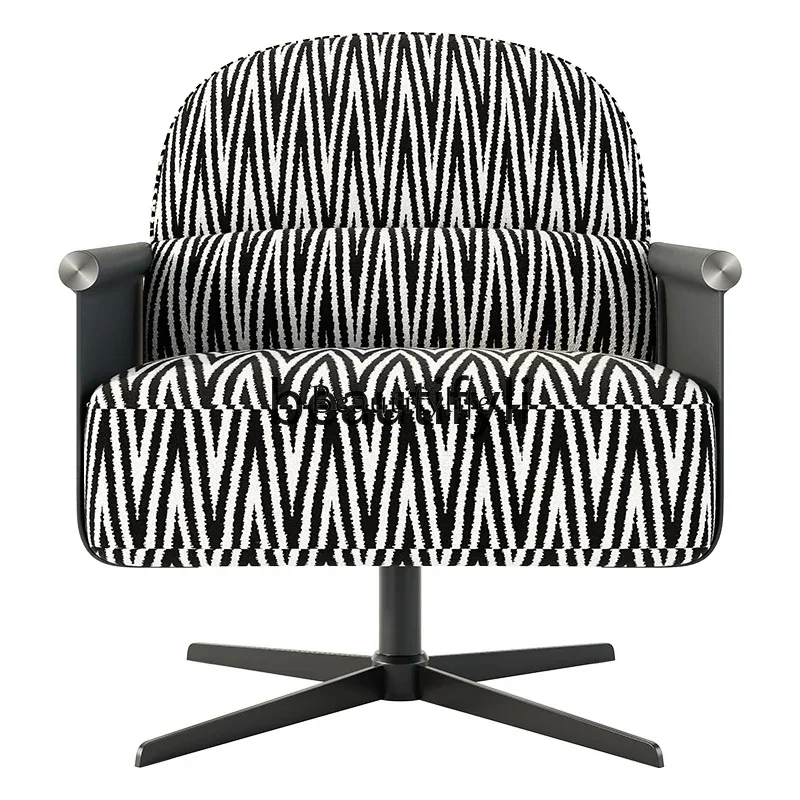 

Minimalist cotton and linen fabric sofa single leisure chair rotatable saddle leather armchair