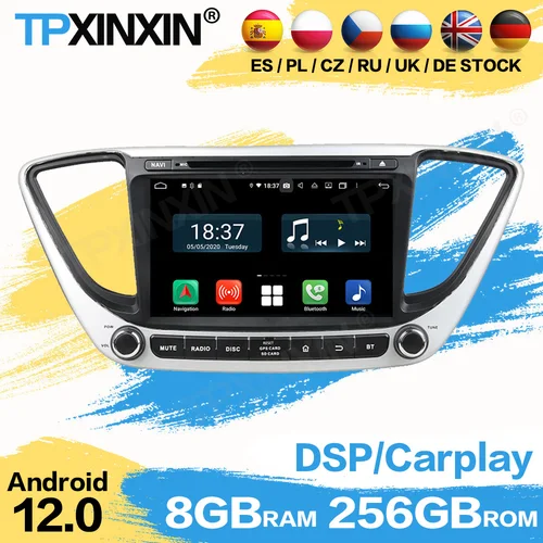 Autoradio avec Bluetooth et écran Android Navi, récepteur stéréo, limitation automobile, Hyundai Verna 2016, 2017, 2018, 2019