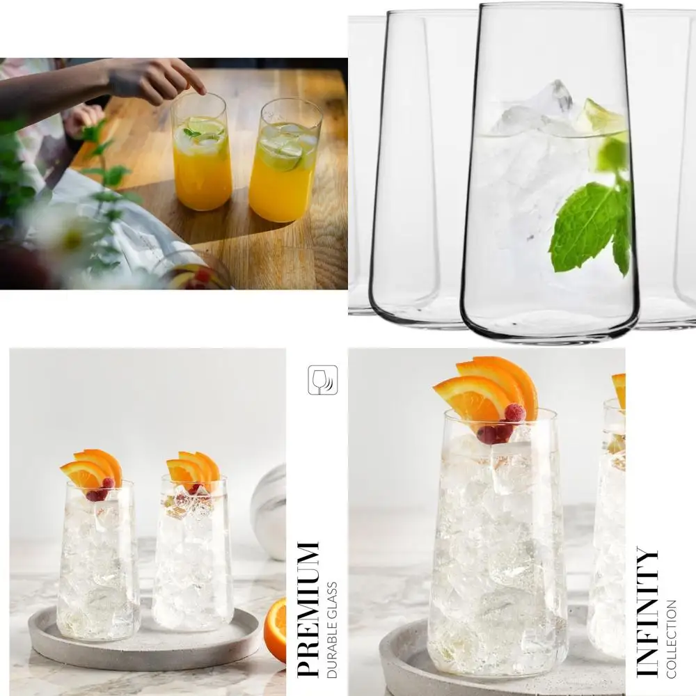 

Set of 6, 20 oz Infinity Collection Water Glasses, Clear Tall Highball Cups for Beverages and Cocktails, Dishwasher Safe, Europe