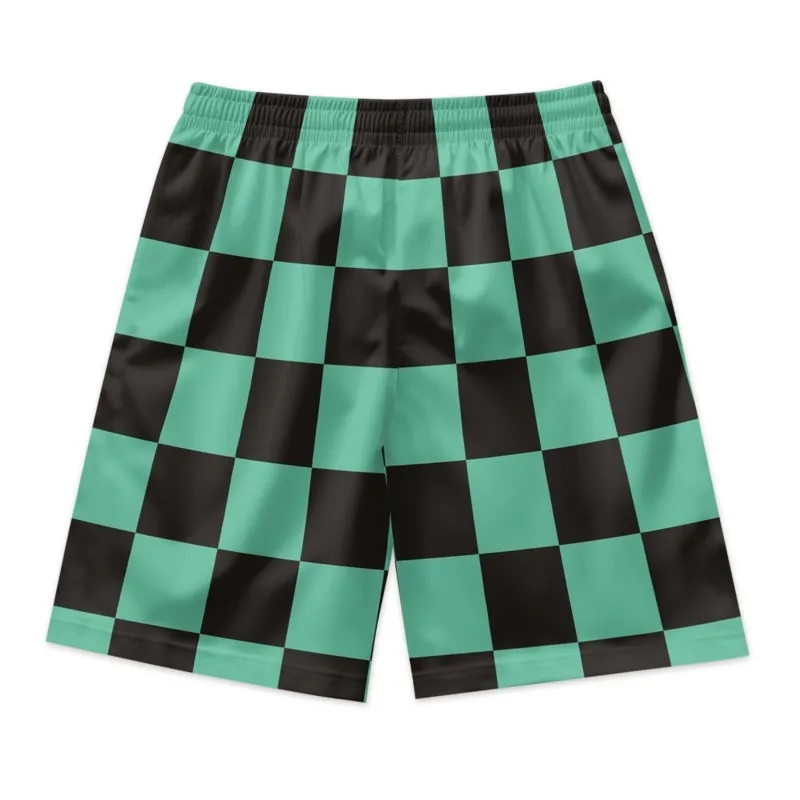 Checkered Pattern Print Men's Drawstring Waist Shorts Quick Dry Breathable Polyester Sport Shorts Streetwear Shorts