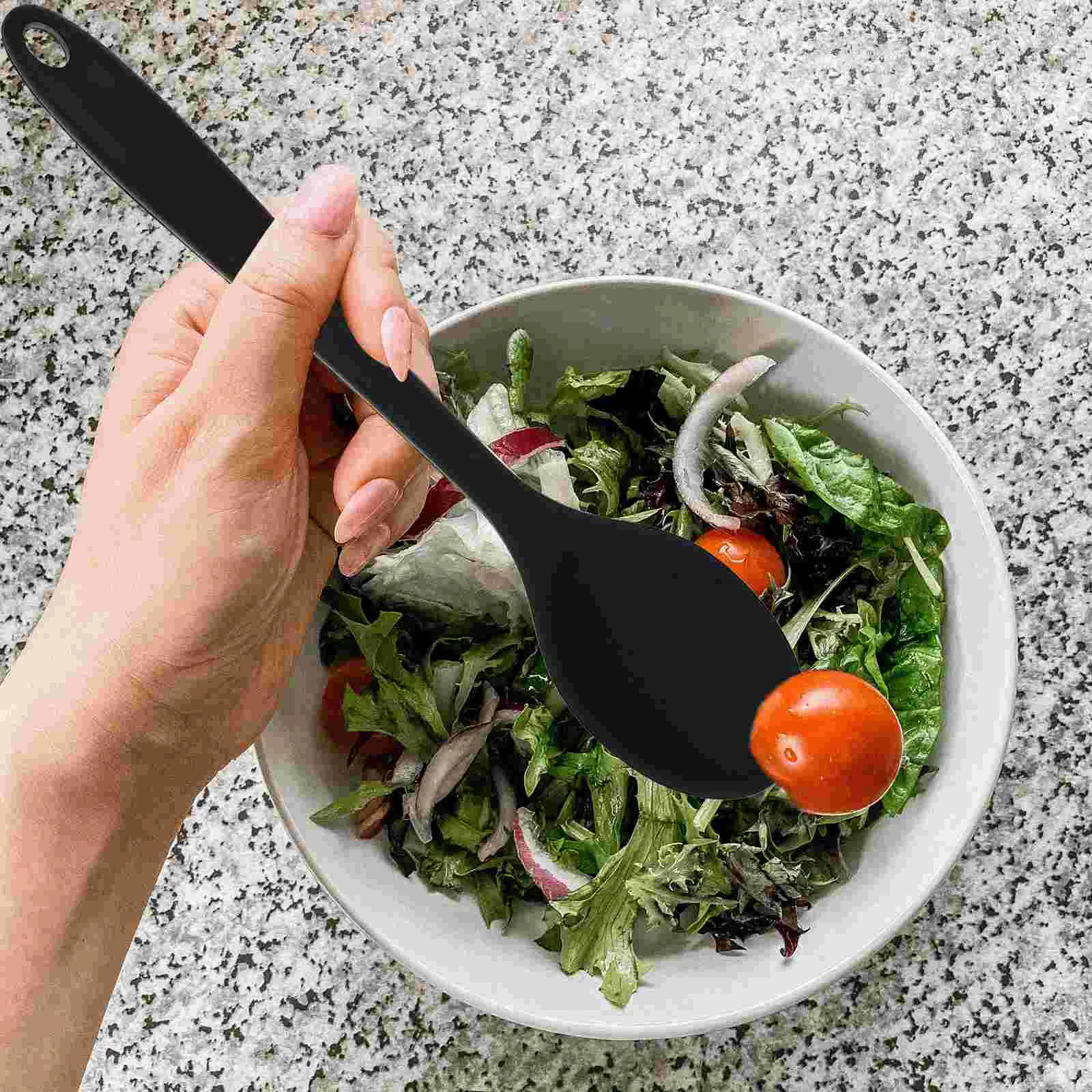 

2 Pcs Black Large Silicone Cooking Spoons Ergonomic Handle Soup Salad Multipurpose Kitchen Tool Non Stick