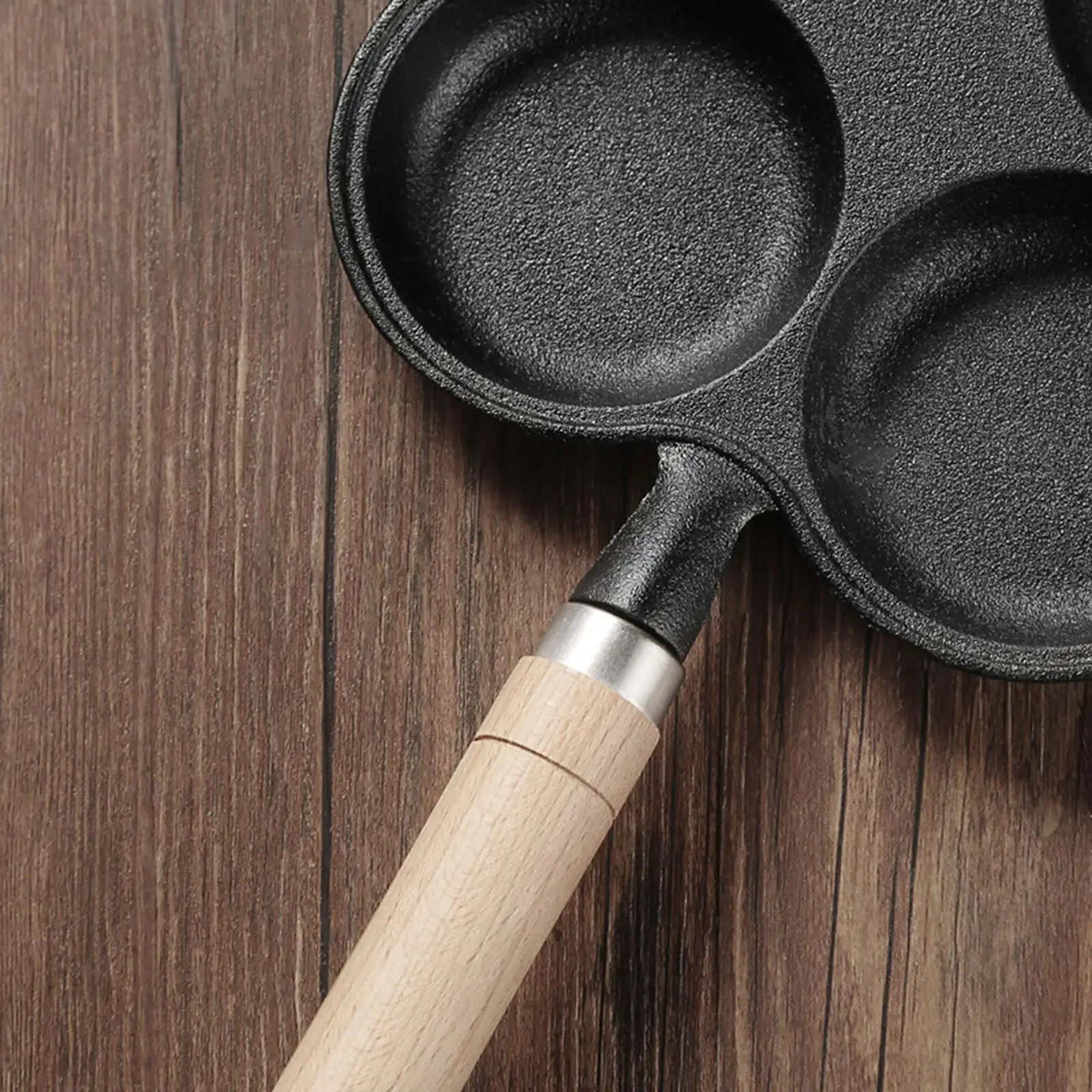 

4 Hole Omelet Pan Burger Egg Ham Pancake Maker Frying Pot with Wooden Handle