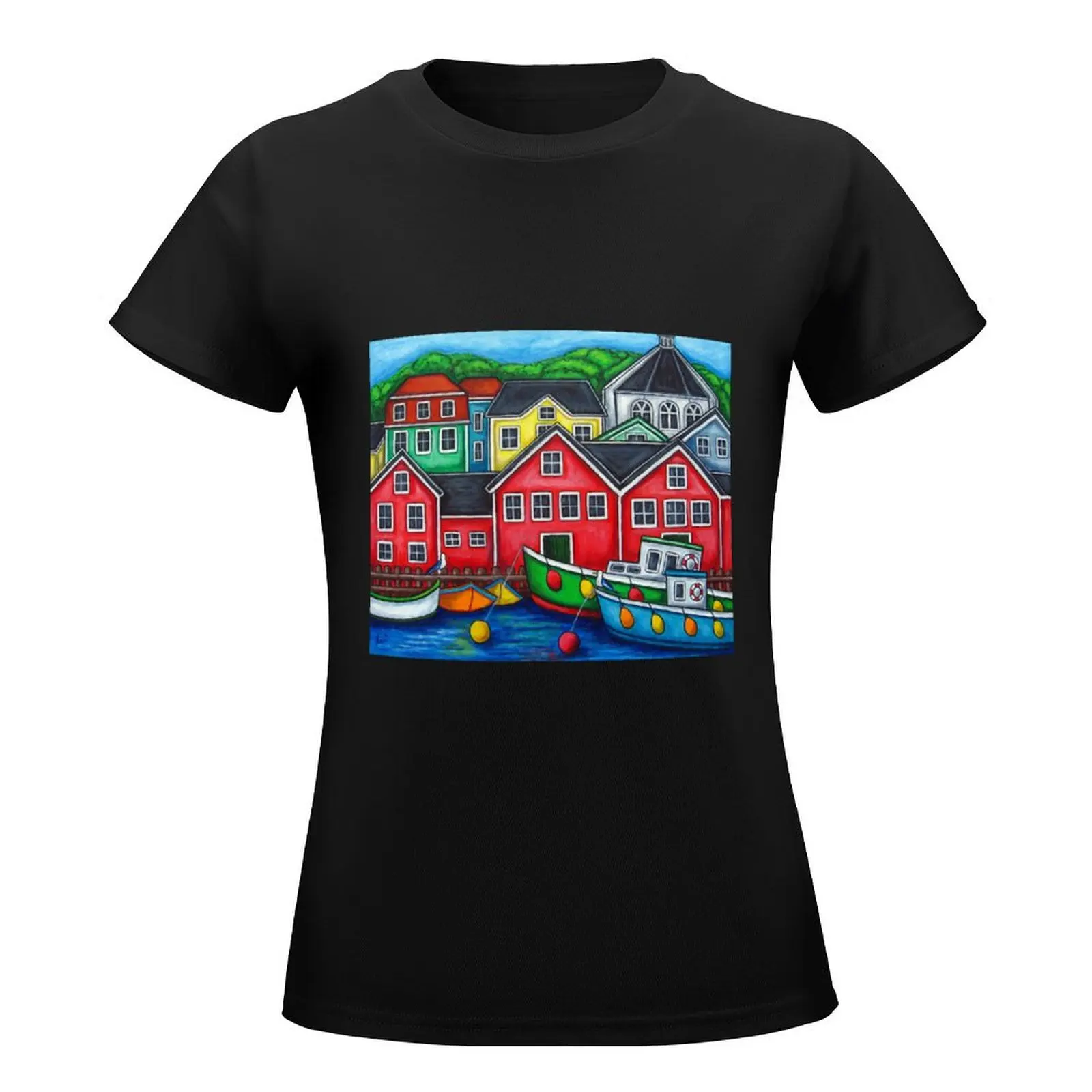 Colours of Lunenburg, Nova Scotia T-Shirt hippie clothes Short sleeve tee female animal prinfor Summer Women's clothing