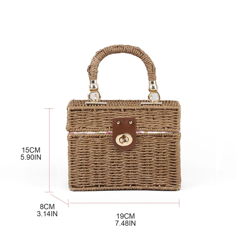 E74B Delicate Casual Stro Schoudertas Zomer Handgemaakte Bag Handtas Vierkante Box Tas Cadeau voor moeder dochters