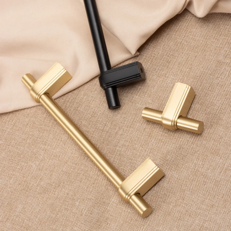 6PCS a Set Nordic Line Solid Brass Handle Drawer Wardrobe Wine Cabinet Door Simple and Light Luxury Retro Open-Mounted Handle