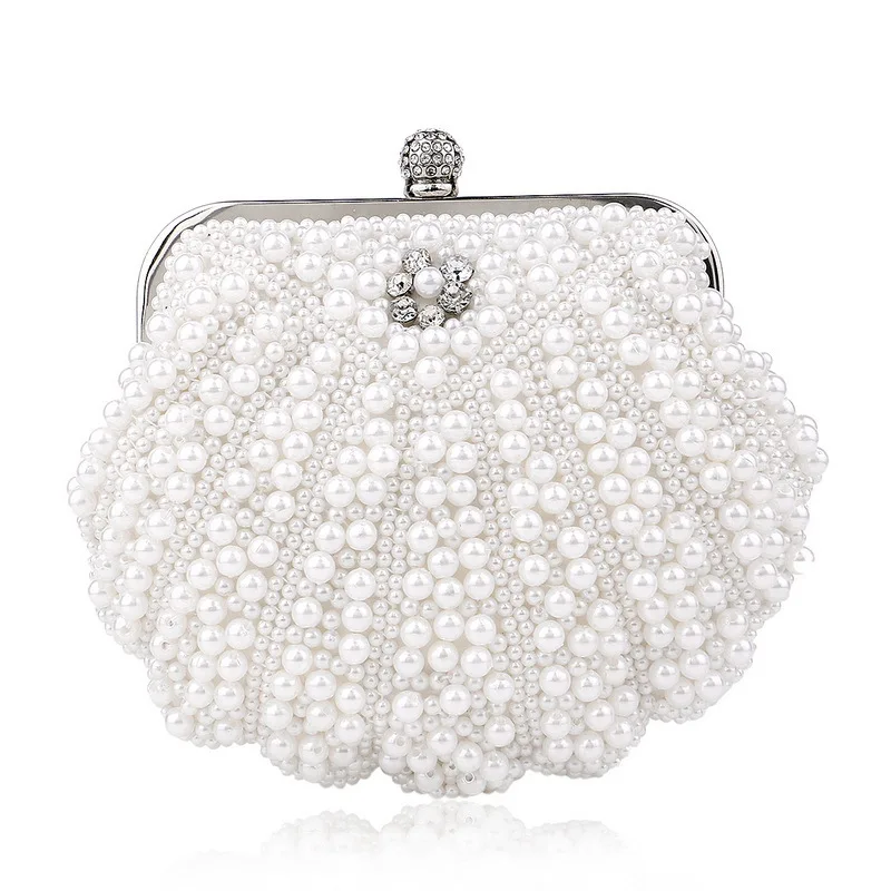 

Роскошная вечерняя сумка с жемчугом в форме ракушки, женское банкетное платье, модная сумка со стразами и цепочкой, свадебный клатч для свадебной вечеринки