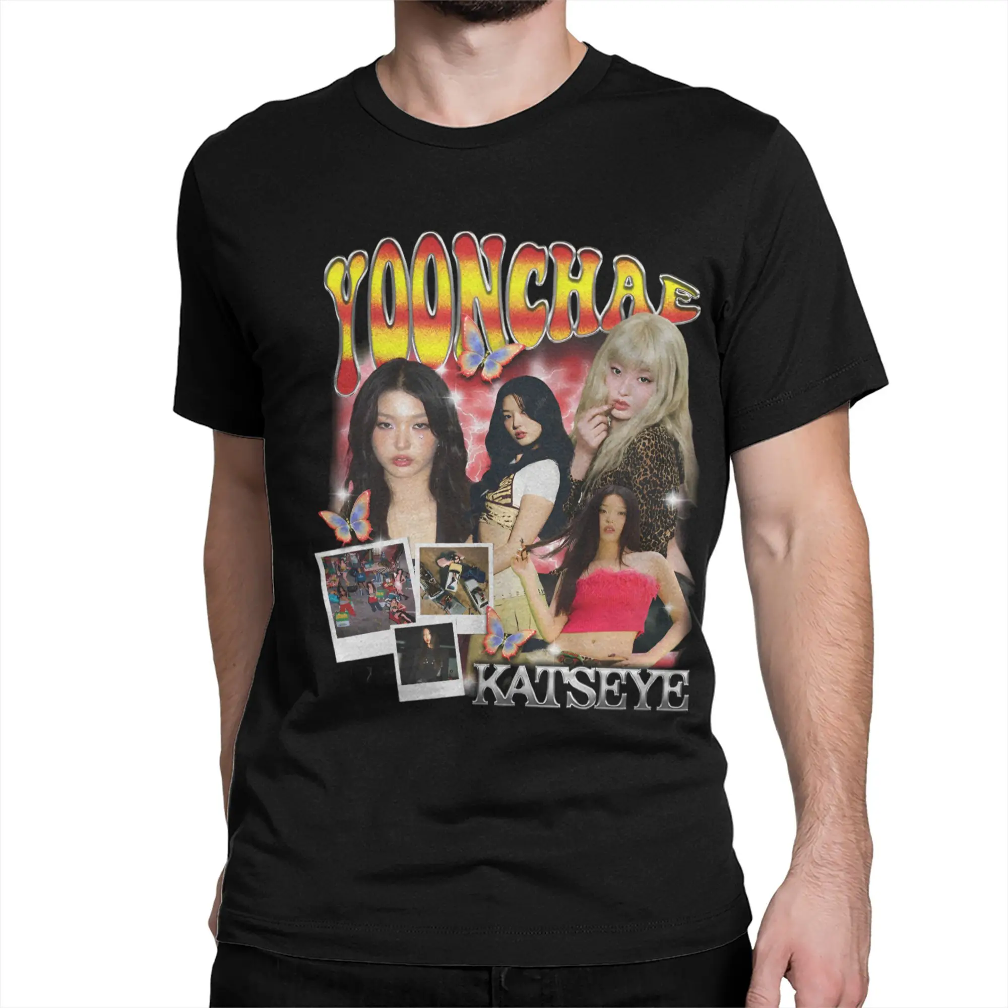 Koszulki Yoonchae Katseye Gnarly Męskie Damskie Kpop Grupa Unikalne Koszulki z Czystej Bawełny Krótki Rękaw Okrągły Dekolt Rozmiary 4XL 5XL 6XL Top