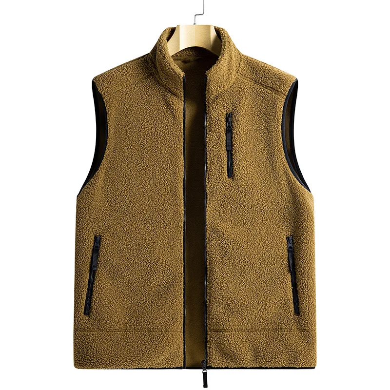 

2023 Men's Autumn and Winter Fleece Vest Polar Fleece Outdoor Sports Stand-up Collar Waistcoat