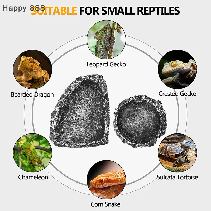Cuencos de agua y alimentación de piedra de imitación duraderos y seguros para mascotas reptiles, ideales para dragones barbudos y otros reptiles pequeños