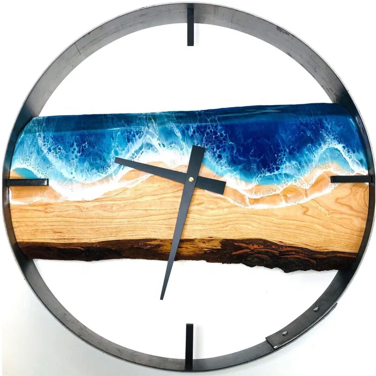 

Sea Arts Epoxy Resin Decor Waves Modern Luxury Wood Craft 3D Wall Clock